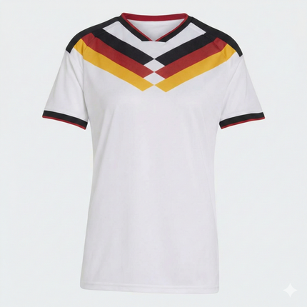 Camiseta Deportiva para Mujer Blanca con Detalles en Negro, Rojo y Amarillo AL-2026