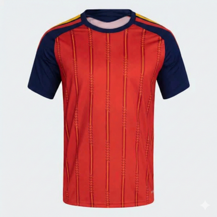 Camiseta Deportiva para Hombre Roja con Rayas Verticales y Mangas Oscuras ESP-2026