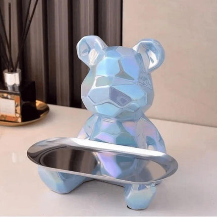 Escultura Decorativa con Bandeja Oso Geométrico