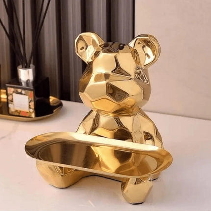 Escultura Decorativa con Bandeja Oso Geométrico