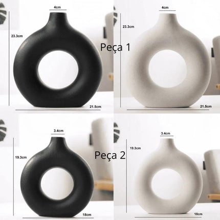 Vaso Decorativo para sala de Cerámica Rosquilla 2 piezas